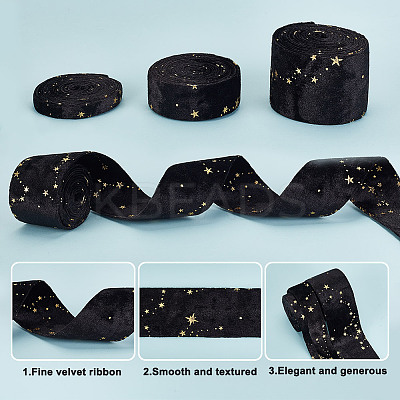 6M 3 Styles Double Sided Star Gold Stamping Flannelette Ribbons for Sewing Craft OCOR-GO0001-13C-1
