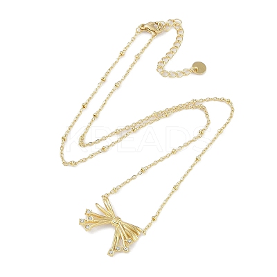 304 Stainless Steel Crystal Rhinestone Satellite Chain Bowknot Pendant Necklaces for Women NJEW-C055-10G-1