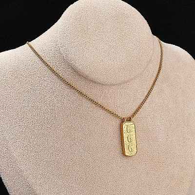 304 Stainless Steel Rectangle Number Pendant Necklaces NJEW-D300-01G-06-1