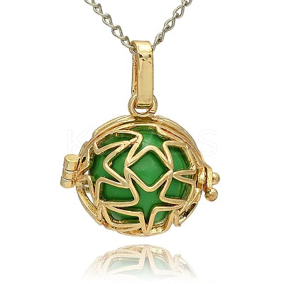Golden Tone Brass Hollow Round Cage Pendants KK-J231-04G-1