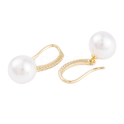 Rack Plating Brass Cubic Zirconia ABS Pearl Earring Hooks EJEW-S219-16G-01-1
