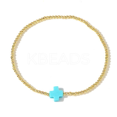 Brass Round Beads Stretch Bracelets VH4184-6-1