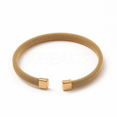 304 Stainless Steel Flat Mesh Chain Shape Open Cuff Bangle for Women BJEW-C033-09-1