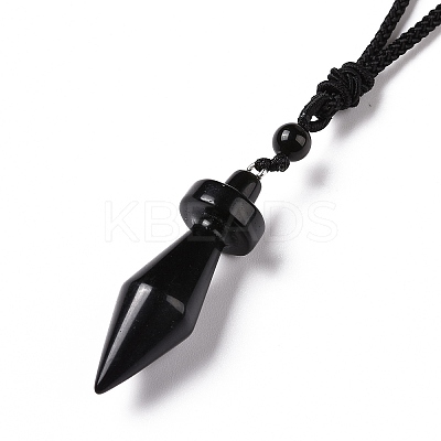 Gemstone Bullet Pendant Necklace with Nylon Cord for Women G-A210-03-1