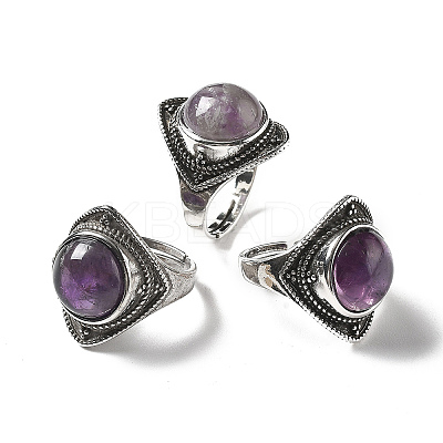 Natural Amethyst Adjustable Rings G-P560-03AS-07-1