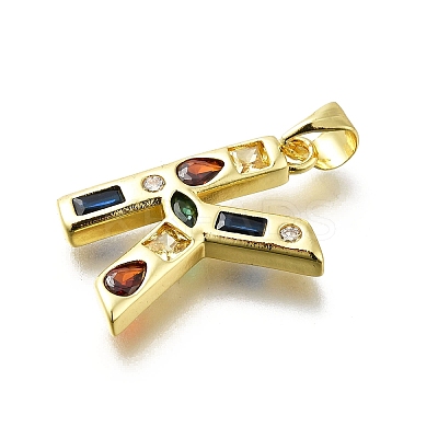Brass Micro Pave Clear Cubic Zirconia Pendants KK-G521-01G-K-01-1