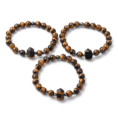 Natural Tiger Eye Beaded Stretch Bracelet for Women BJEW-A145-01E-1