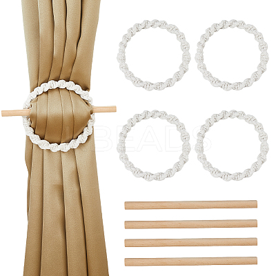 Ring Cotton Cord Curtain Tieback with Wood Stick DIY-WH0899-328-1