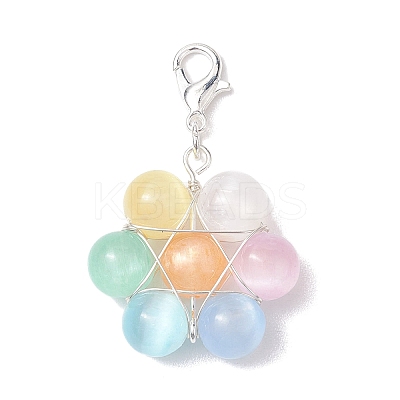 Flower Wire Wrapped Natural Selenite Beads Pendant Decoration HJEW-TA00222-1