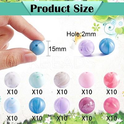 100Pcs 15mm Silicone Beads Multicolor Round Silicone Beads Kit Loose Bulk Silicone Beads for Keychain Making Necklace Bracelet Crafts JX325A-1