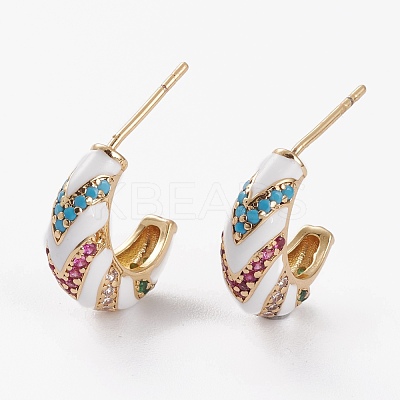 Brass Micro Pave Cubic Zirconia Half Hoop Earrings EJEW-C502-05G-D-1