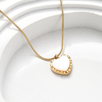 304 Stainless Steel & White Shell Heart Pendant Round Snake Chain Necklaces for Women NJEW-K255-39G-1