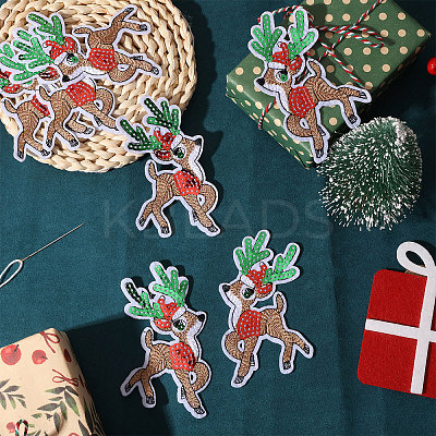 10Pairs Christmas Elk Computerized Embroidery Cloth Iron on/Sew on Patches DIY-CA0007-73-1