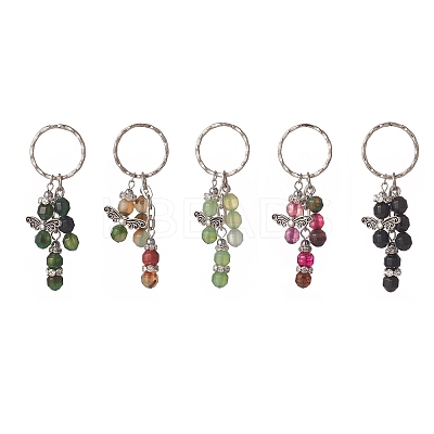 Natural Agate and Electroplate Non-magnetic Synthetic Hematite Beads Pendant Keychains KEYC-JKC00444-1