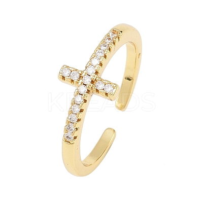 Brass Micro Pave Cubic Zirconia Cuff Rings KK-H093-19G-1
