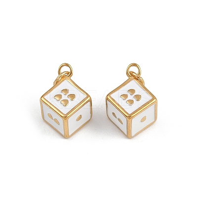 304 Stainless Steel White Enamel Heart Dice Charms with Jump Rings STAS-P410-16G-1