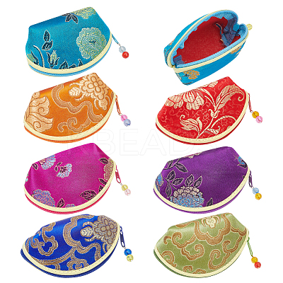 14Pcs 7 Colors Retro Fan-Shaped Cloth Zipper Pouches CON-WR0001-08-1