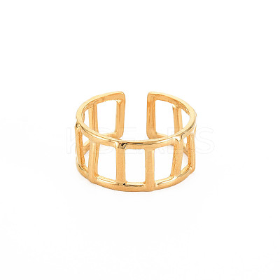 Ion Plating(IP) 304 Stainless Steel Rectangle Hollow Open Cuff Ring for Women LS-RJEW-S405-161G-1