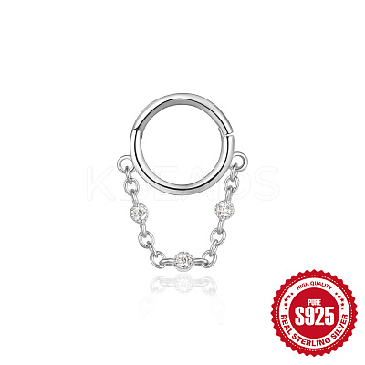 925 Sterling Silver Clear Cubic Zirconia Hoop Cartilage Earrings FS-WG5B1DD-04-1