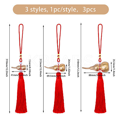 3Pcs 3 Styles Spring Festival Brass Gourd & Polyester Tassels Pendant Decorations HJEW-CA0001-71-1