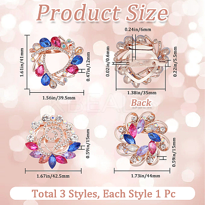 3Pcs 3 Style Colorful Dyed Quartz Flower & Heart Brooch Pins FIND-GF0005-31-1