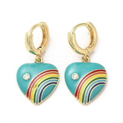 Heart with Rainbow Real 18K Gold Plated Brass Dangle Hoop Earrings EJEW-L268-042G-05-1