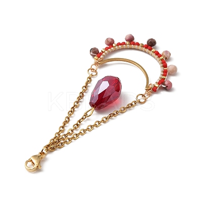 Teardrop Glass Seed & Natural Rhodonite Beads Pendant Decorations HJEW-MZ00024-01-1