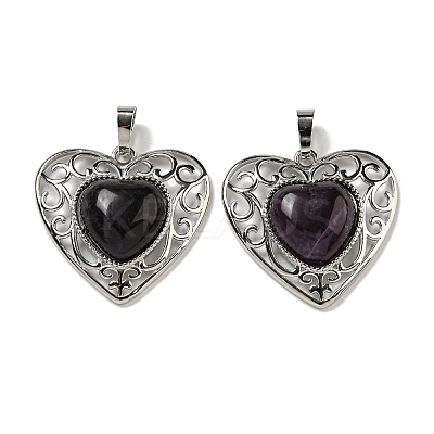 Natural Amethyst Peach Love Heart Pendants G-G158-01N-1