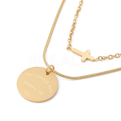 Crystal Rhinestone & Cross Pendants Double Layer Necklace NJEW-G074-55G-1