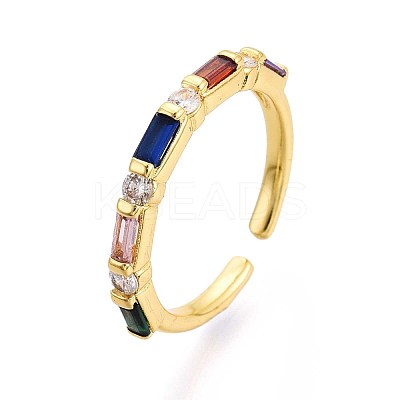 Brass Micro Pave Cubic Zirconia Cuff Rings for Women KK-T071-55G-1