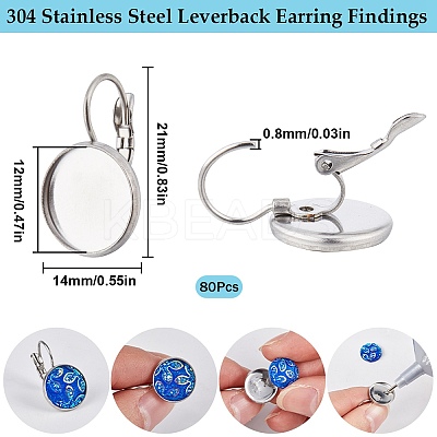 80Pcs 304 Stainless Steel Leverback Earring Findings STAS-SC0006-70-1