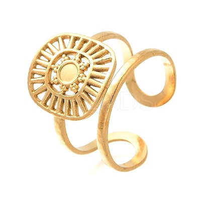 Square with Sun 304 Stainless Steel Open Cuff Rings for Women LS-RJEW-M046-01G-1