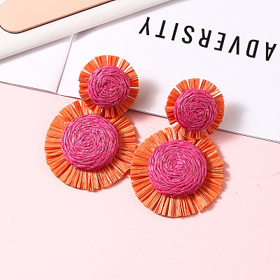 Bohemian Style Raffia Dangle Stud Earrings FS-WGA49F5-02-1