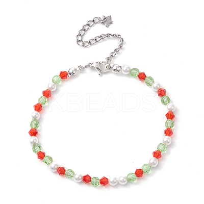 Faceted Bicone Imitation Austrian Crystal & Round Shell Pearl Beaded Bracelets for Women BJEW-JB10770-1