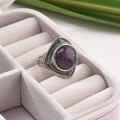 Natural Amethyst Adjustable Rings G-P560-03AS-07-1