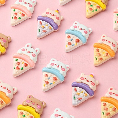 30Pcs 5 Styles Opaque Resin Imitation Animal Pizza Cabochons RESI-CJ0003-67-1