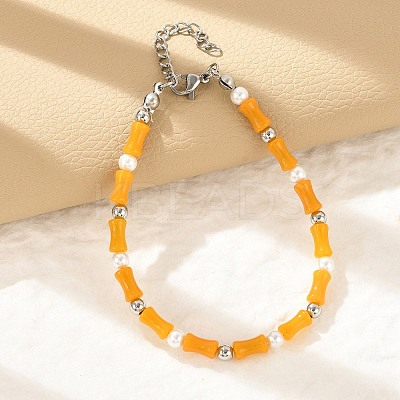 304 Stainless Steel Beaded Bracelets for Women BJEW-M056-08P-01-1