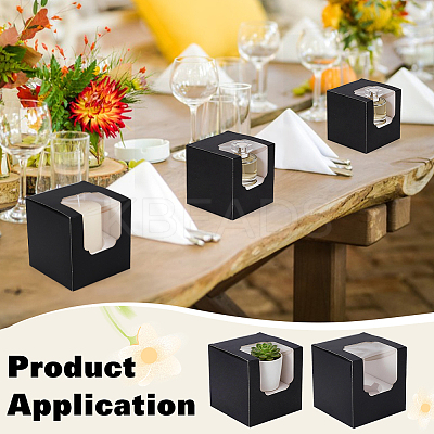 Cube Paper Cupcake Storage Boxes with Visible Window BAKE-WH0002-002C-1