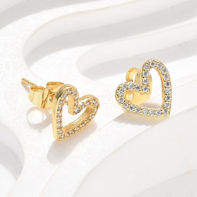 Brass Micro Pave Clear Cubic Zirconia Stud Earrings EJEW-C139-02G-1