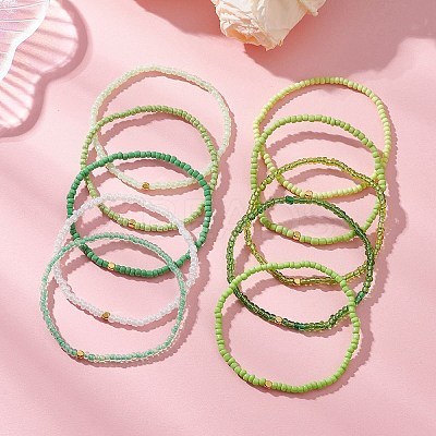 10Pcs Glass Seed Beads & Glass Beaded Stretch Bracelets for Women BJEW-MZ00267-1