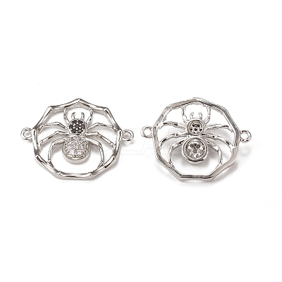 Halloween Brass Pave Clear & Black Cubic Zirconia Connector Charms KK-E068-VB060-1