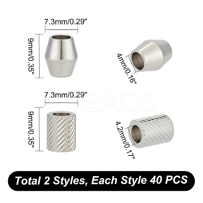 80Pcs 2 Style 201 Stainless Steel European Beads STAS-UN0048-16-1