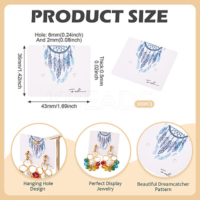 100Pcs Woven Web/Net with Feather Print Paper Jewelry Display Cards CDIS-TA0001-43-1