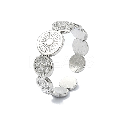 304 Stainless Steel Sun Flower Open Cuff Rings LS-RJEW-M019-28P-1