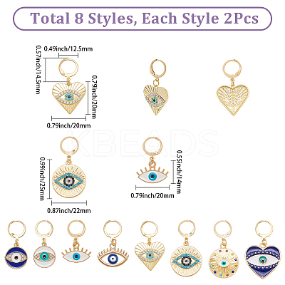 16Pcs 8 Styles Evil Eye Alloy Enamel Pendant Locking Stitch Markers HJEW-SC00179-1
