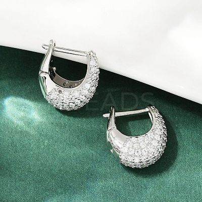 Oval Brass Micro Pave Clear Cubic Zirconia Hoop Earrings EJEW-S277-10P-A-1