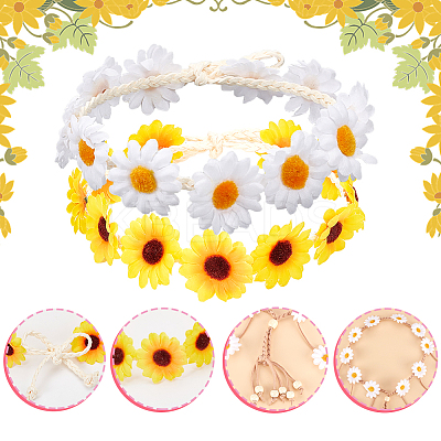 4Pcs 4 Styles Cloth Flower Hippie Headband Floral Crown OHAR-CP0001-17-1