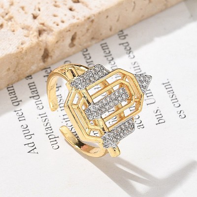 Brass Micro Pave Clear Cubic Zirconia Cuff Finger Rings for Women RJEW-U033-01GP-1