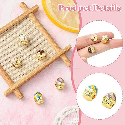 5Pcs 5 Styles Donut & Cake Rack Plating Brass Enamel Beads KK-CJ0002-83-1