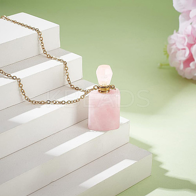 1Pc Natural Rose Quartz Perfume Bottle Necklaces NJEW-PH0001-37B-03-1